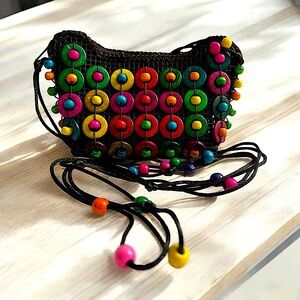 🏝️Coconut Shell Bead Crossbody Purse Multicolor ZipTop Handmade🏝️